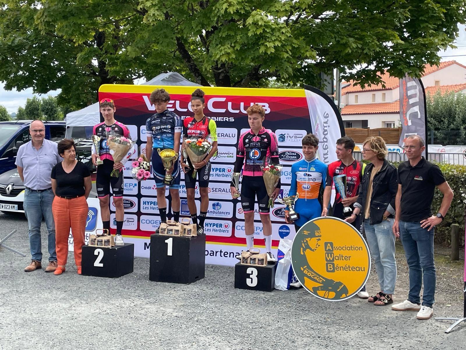 Jeunes du Vélo-Club Herbretais avec les vélos de prêt et le panneau AWB